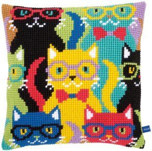 PN-0155266 Набір для вишивання хрестом (подушка) Vervaco Funny cats "Смішні коти" 1070585 фото