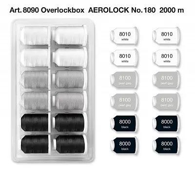 8090 Набір чорно-білих армованих ниток Aerolock №180 (12*2000м) Madeira 1074253 фото