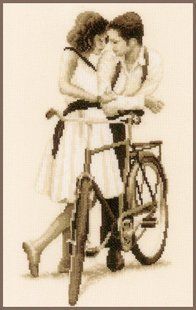 PN-0156309 Набір для вишивання хрестом Vervaco, Couple with bicycle 20х36, аїда 14 1070696 фото