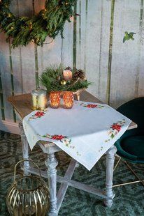 PN-0157190 Набір для вишивання хрестиком (скатертина) Vervaco, Christmas flowers 80х80 1070697 фото
