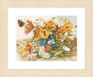 PN-0154325 Набір для вишивки хрестом Lanarte Daffodils and Tulips "Нарциси та тюльпани" 1066525 фото