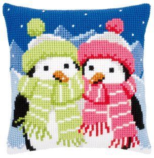 PN-0147690 Набір для вишивання хрестом (подушка) Vervaco Penguins with scarf "Пінгвіни з шарфом" 1071315 фото