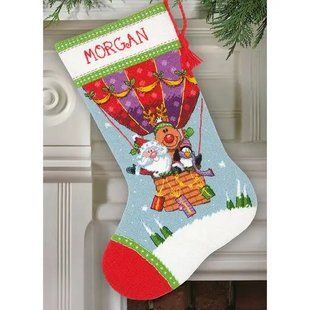 71-09156 Набір для вишивання (гобелен) DIMENSIONS Santa's Balloon Ride. Stocking "Повітряна куля Санти. Панчоха" 1065471 фото