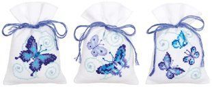 PN-0146430 Набір для вишивання хрестиком (мішок) Vervaco Blue Butterflies Bags, 3 по 8х12, аїда 18. 1068436 фото
