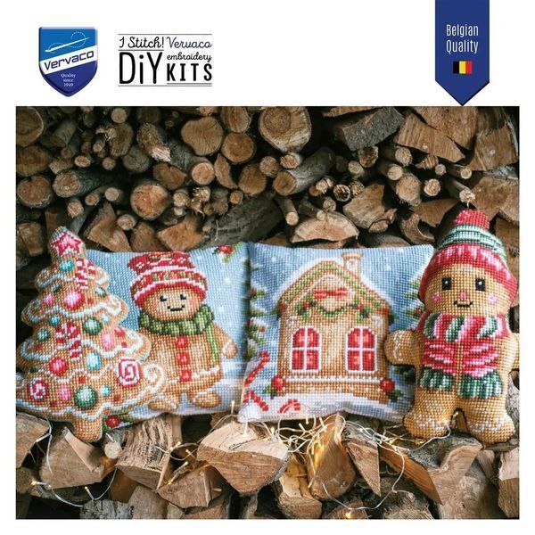 PN-0214122 Набір для вишивання хрестом (подушка) Vervaco Пряничний чоловічок 1079804 фото
