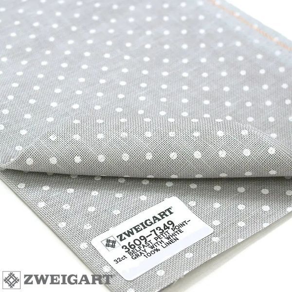 3609/7349 Belfast Petit Point 32 ct. (36х46см) сірий у білий горошок, канва Zweigart 1054273 фото
