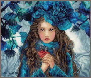 PN-0188640 Набір для вишивки хрестом LanArte Blue Flowers Girl "Дівчина з блакитними квітами" 1073757 фото
