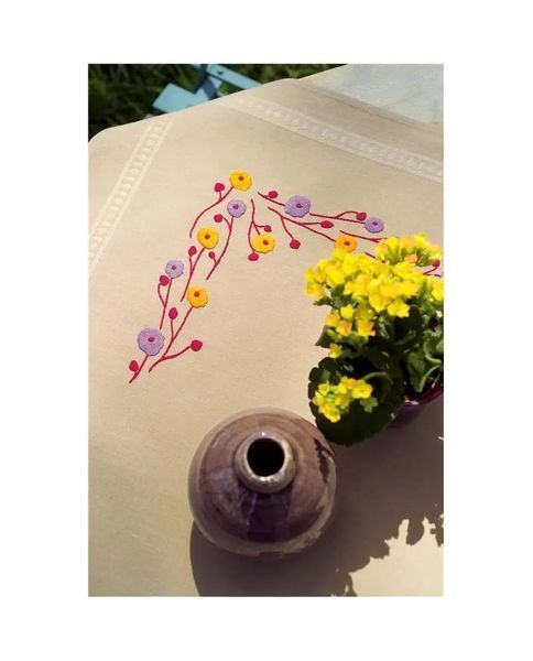 PN-0156524 Набір для вишивання гладдю (скатертина) Vervaco Playful Flowers "Забавні квіти" 1060417 фото