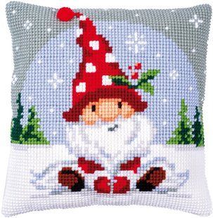 PN-0188665 Набір для вишивання хрестом (подушка) Vervaco Christmas gnome in snow "Різдвяний гном у снігу" 1073754 фото