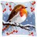PN-0149810 Набір для вишивання хрестом (подушка) Vervaco Red robin in the winter "Робін у зимовий період. Снігур" 1068441 фото 1