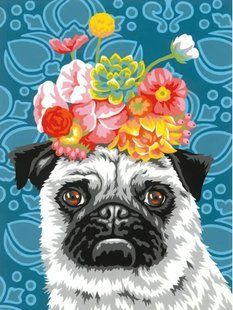 73-91809 Набір для малювання фарбами за номерами Dimensions Dog with flowersЦуценя з квітами 1077740 фото