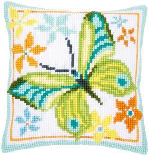 PN-0163342 Набір для вишивання хрестом (подушка) Vervaco Green butterfly "Зелений метелик" 1071735 фото