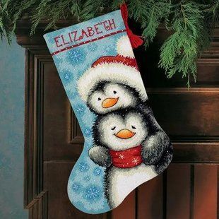 71-09144 Набір для вишивання (гобелен) DIMENSIONS Hugging Penguins. Stocking "Пінгвіни, що обіймаються. Панчоха" 1063674 фото