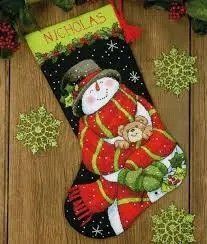 71-09151 Набір для вишивання (гобелен) DIMENSIONS Snowman and Bear. Stocking "Сніговик та ведмедик. Панчоха" 1063677 фото