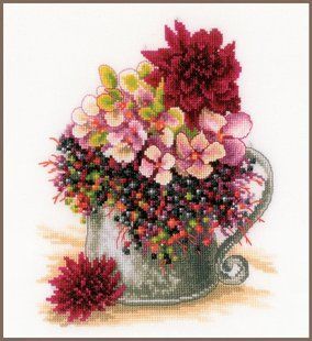 PN-0185110 Набір для вишивки хрестом Lanarte, 19х24, льон 30, Pink blush bouquet 1070716 фото