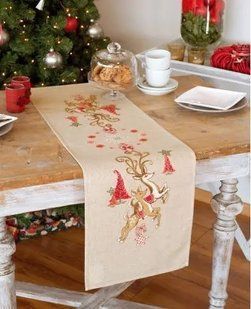PN-0150838 Набір для вишивання хрестом (доріжка на стіл) Vervaco Jumping Reindeers "Олені, що стрибають" 1060374 фото