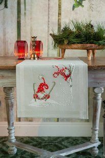 PN-0173615 Набір для вишивання друкований хрест (доріжка на стіл) Vervaco,Christmas gnomes skiing 40х100 1070657 фото
