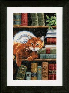PN-0158440 Набір для вишивки хрестом Vervaco Cat on Bookshelf "Кіт на книжковій полиці" 1066466 фото