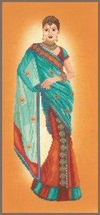 PN-0145757 Набір для вишивки хрестом LanArte Indian lady in blue sar "Індіанка в блакитному сарі" 1071889 фото