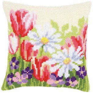 PN-0163859 Набір для вишивання хрестом (подушка) Vervaco Spring flowers "Весняні квіти" 1073320 фото