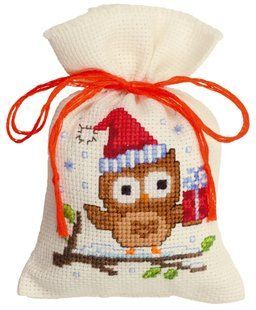 PN-0147603 Набір для вишивання хрестом (мішечок для саше) Vervaco Owlet with a gift "Совеня з подарунком" 1071893 фото