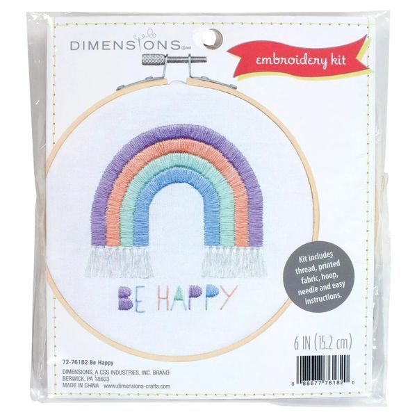 72-76182 Набір для вишивання гладдю DIMENSIONS BE HAPPY RAINBOW Веселка з п'яльцями 1077708 фото