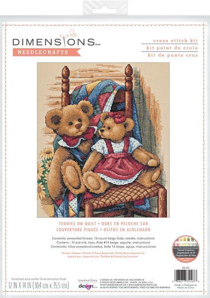35103 Набір для вишивання хрестом Teddies on Quilt Ведмедики на стільці, 30*36см, DIMENSIONS 1078437 фото