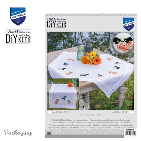 PN-0184979 Набір для вишивання хрест (скатертина) Vervaco, DOGGIES 80х80, Собаки 1077254 фото