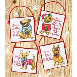70-08972 Набір для вишивання хрестом DIMENSIONS Christmas Pups. Ornaments "Різдвяні цуценята" 1063575 фото