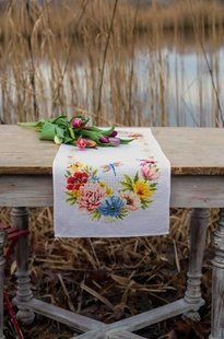 PN-0183727 Набір для вишивання хрестом (доріжка на стіл) Vervaco Colourful flowers 32х84 1070653 фото