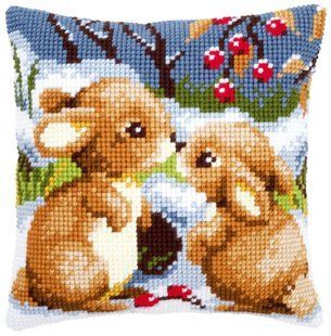 PN-0021832 Набір для вишивання хрестом (подушка) Vervaco Snow rabbits "Снігові кролики" 1068247 фото