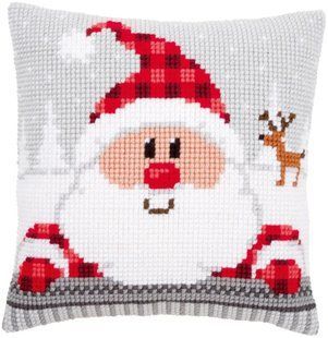 PN-0148061 Набір для вишивання хрестом (подушка) Vervaco Santa in a plaid hat "Санта в картатій шапці" 1068189 фото