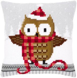 PN-0149312 Набір для вишивання хрестом (подушка) Vervaco Owl in santa hat "Сова в новорічній шапці" 1068199 фото